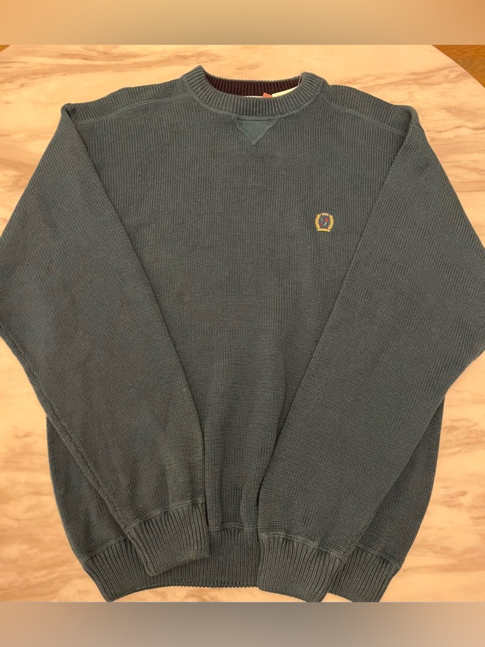 Classic Crewneck Sweater in Teal with Embroidered Crest